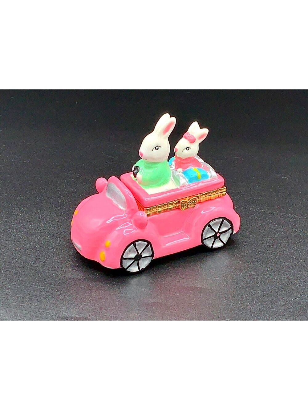 Adorable Pink Bunny Car Trinket Box with Hinged Lid